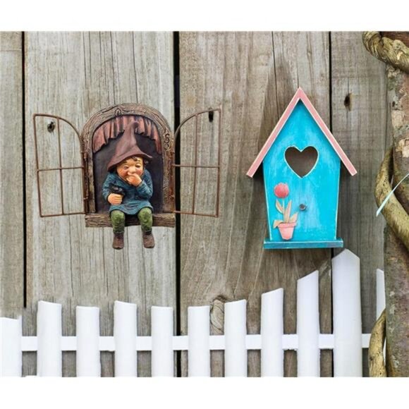 Garden Gnome Statue,Elf Out The Door Tree Hugger -5.9Inch,Funny Garden TreeDecor - Picture 4 of 8